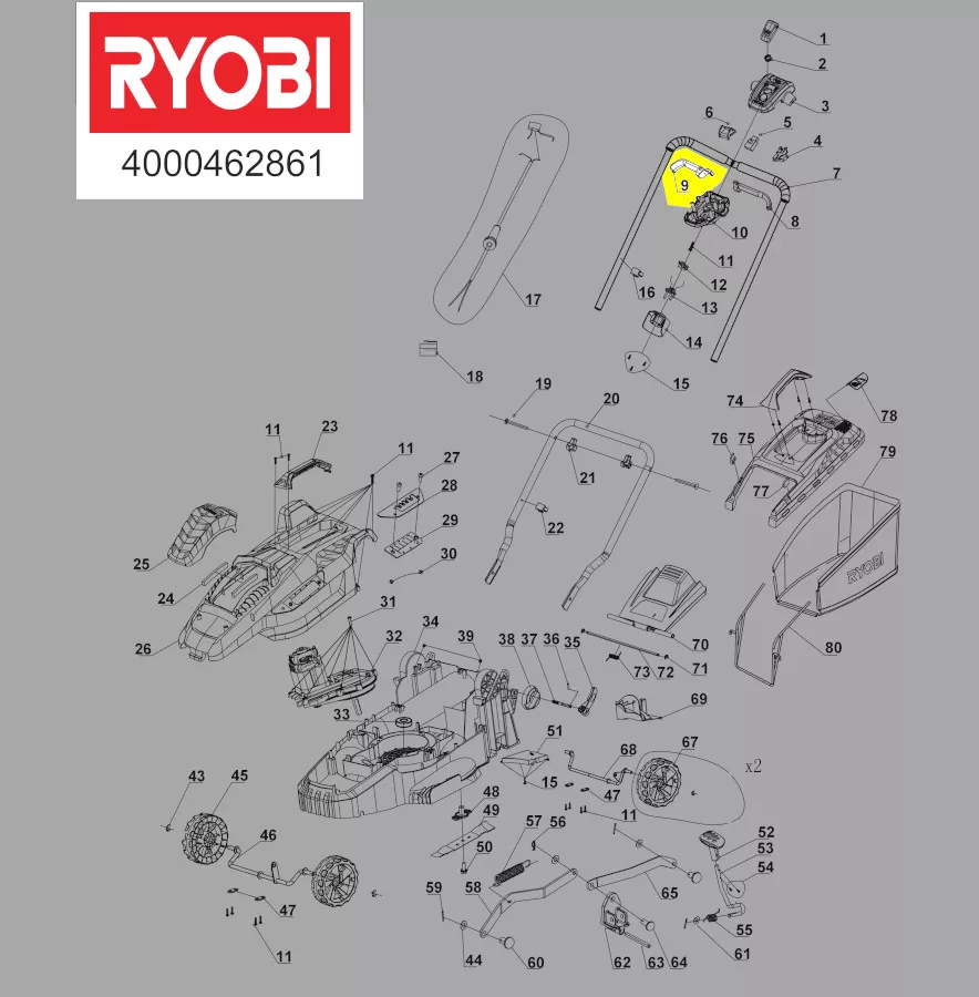 poignée droite commande interrupteur réf. 5131037005 Ryobi